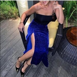 ZARA Limited Edition Jacquard Velvet Skirt Royal Blue XS